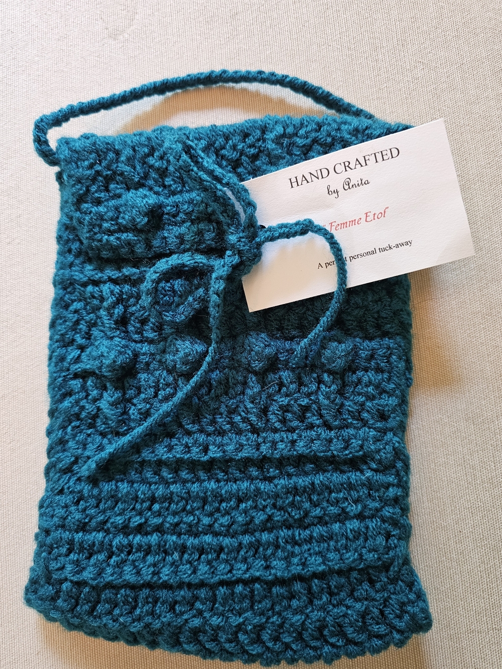 NWT Handmade Knit Blue Pouch